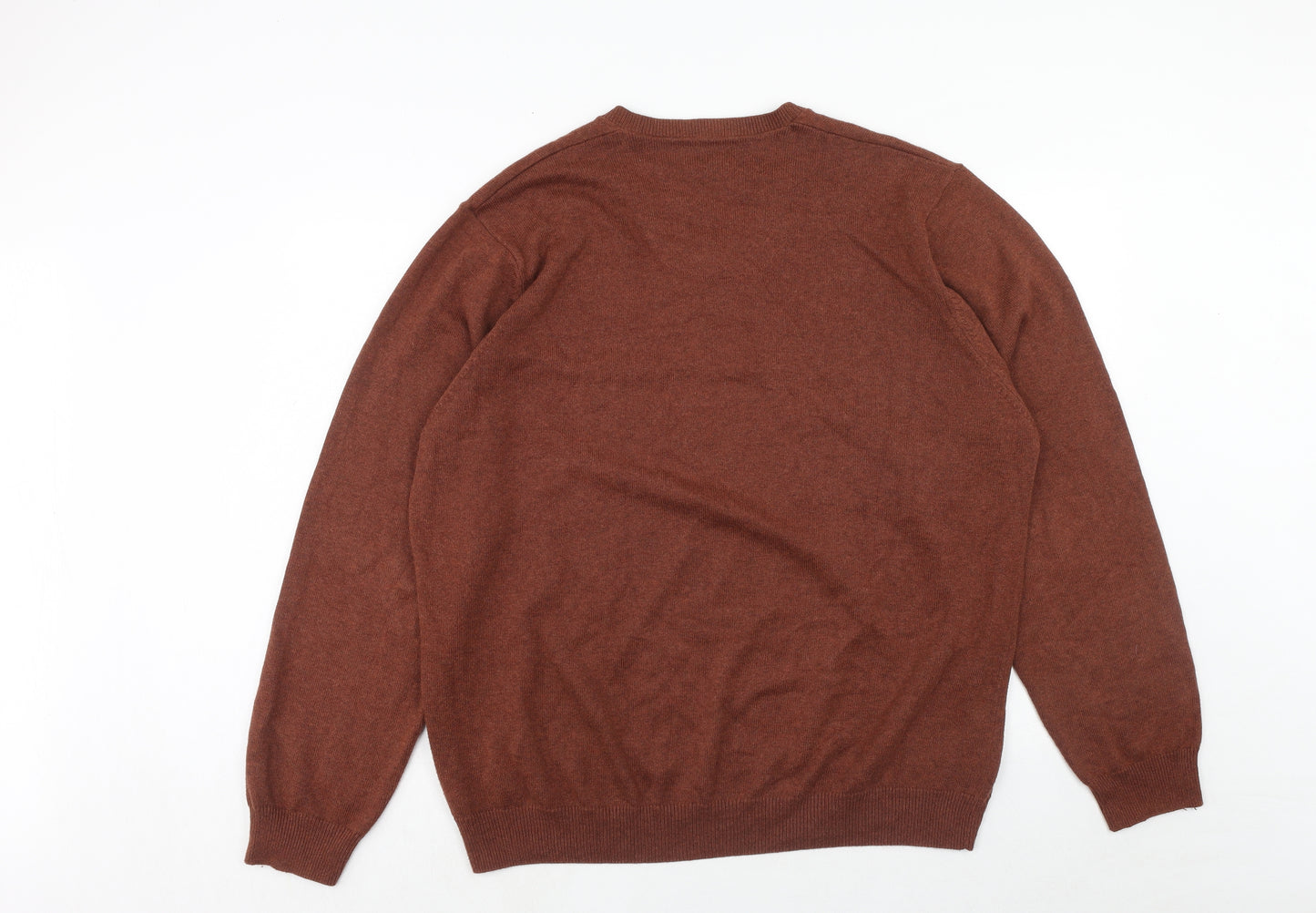 Blue Harbour Mens Brown V-Neck Cotton Pullover Jumper Size 2XL Long Sleeve