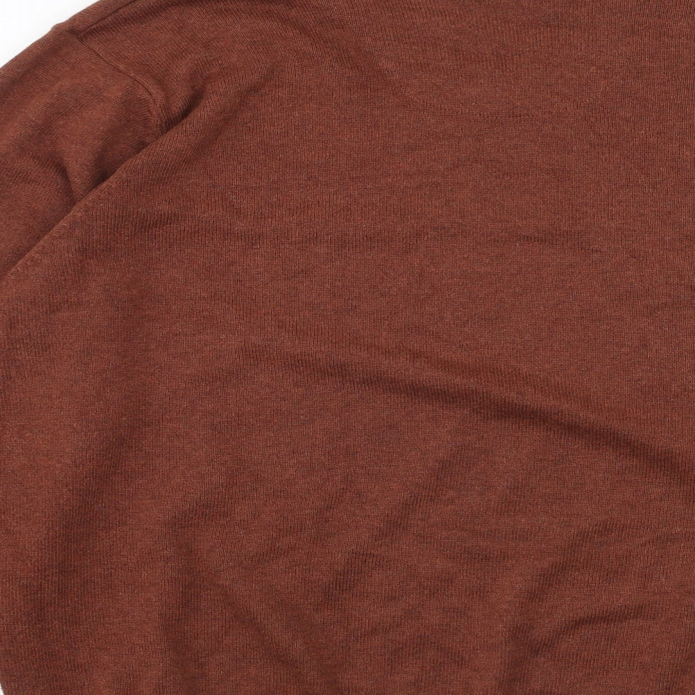 Blue Harbour Mens Brown V-Neck Cotton Pullover Jumper Size 2XL Long Sleeve
