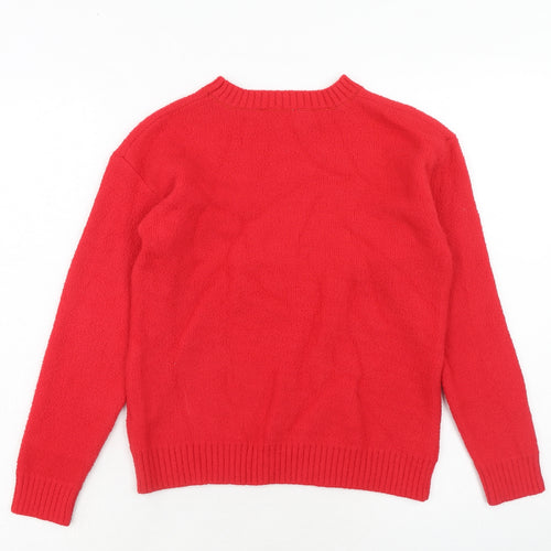 Marks and Spencer Girls Red Round Neck Polyamide Pullover Jumper Size 11-12 Years Pullover - Reindeer Christmas