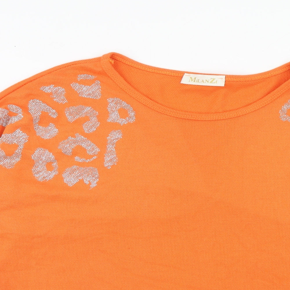 Milanzi Womens Orange Animal Print Viscose Pullover Sweatshirt Size 6 Pullover - Leopard Pattern