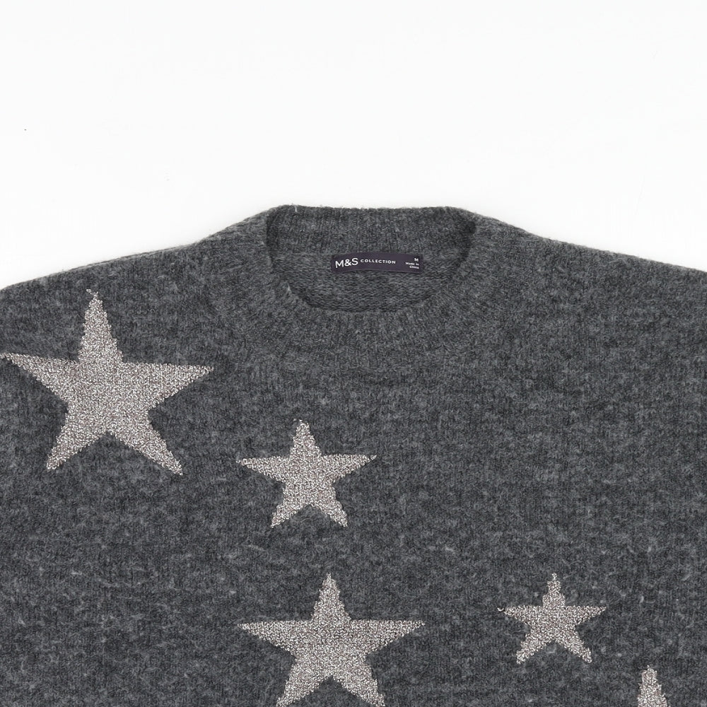 Marks and Spencer Womens Grey Round Neck Acrylic Pullover Jumper Size M - Star