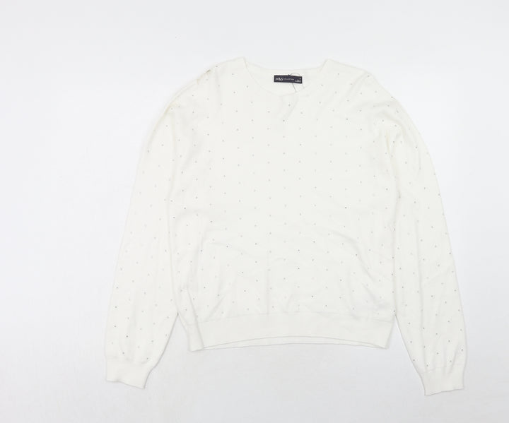 Marks and Spencer Womens White Round Neck Viscose Pullover Jumper Size M