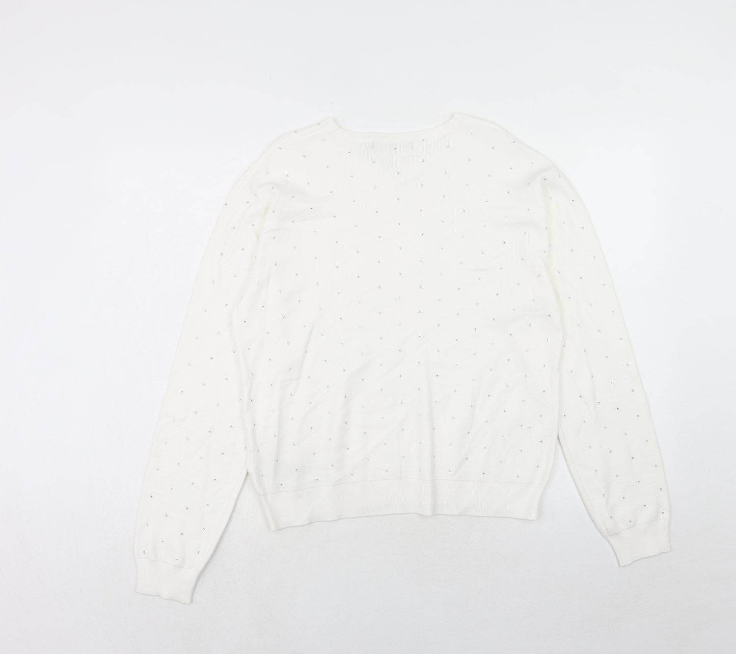 Marks and Spencer Womens White Round Neck Viscose Pullover Jumper Size M