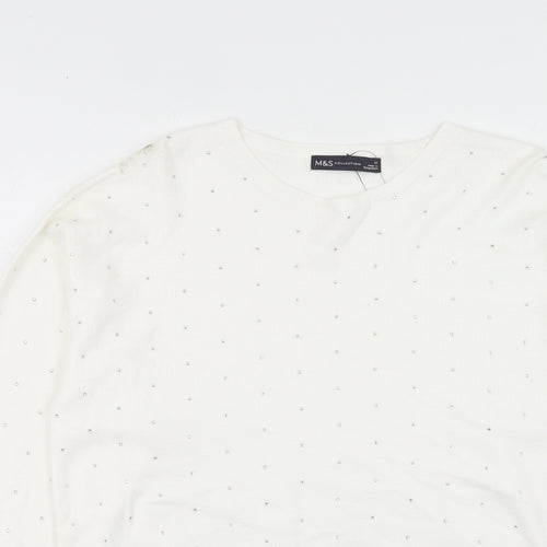Marks and Spencer Womens White Round Neck Viscose Pullover Jumper Size M