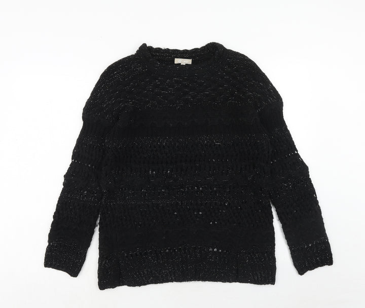 Twist Womens Black Round Neck Acrylic Pullover Jumper Size XS