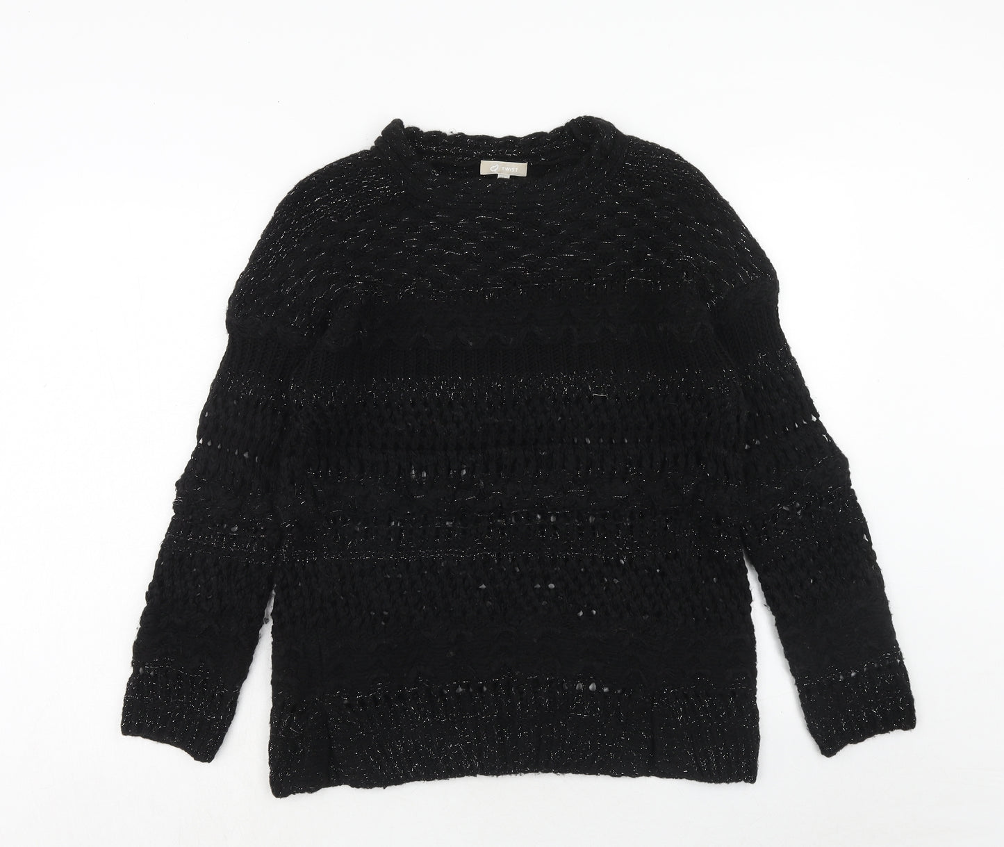 Twist Womens Black Round Neck Acrylic Pullover Jumper Size XS