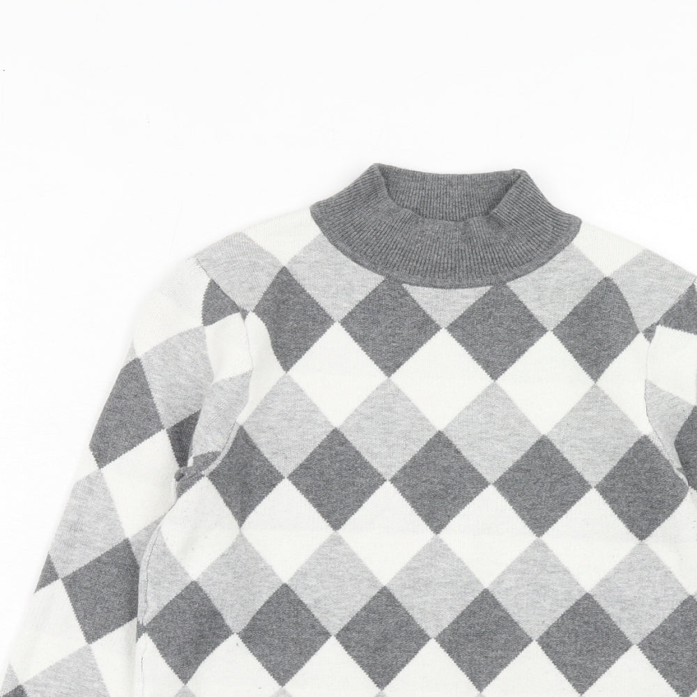 Marks and Spencer Womens Grey High Neck Argyle/Diamond Viscose Pullover Jumper Size 10