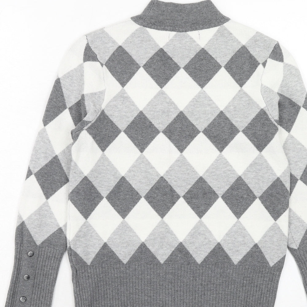 Marks and Spencer Womens Grey High Neck Argyle/Diamond Viscose Pullover Jumper Size 10