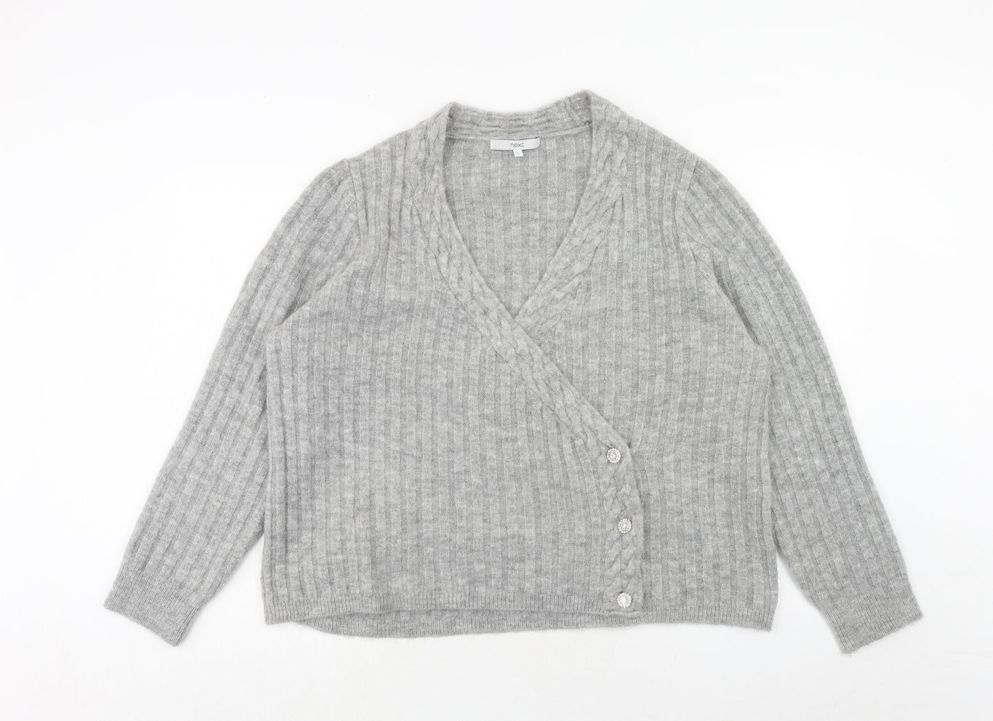 NEXT Womens Grey V-Neck Acrylic Cardigan Jumper Size L
