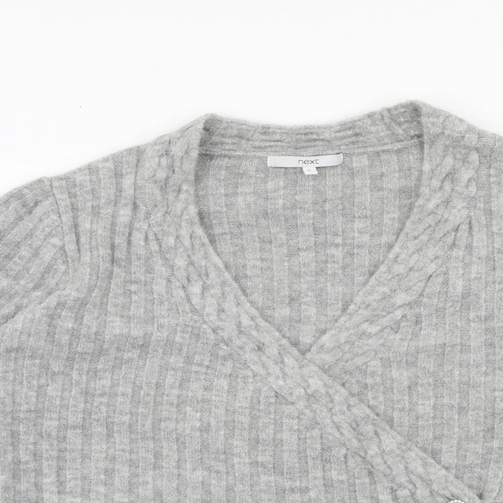 NEXT Womens Grey V-Neck Acrylic Cardigan Jumper Size L