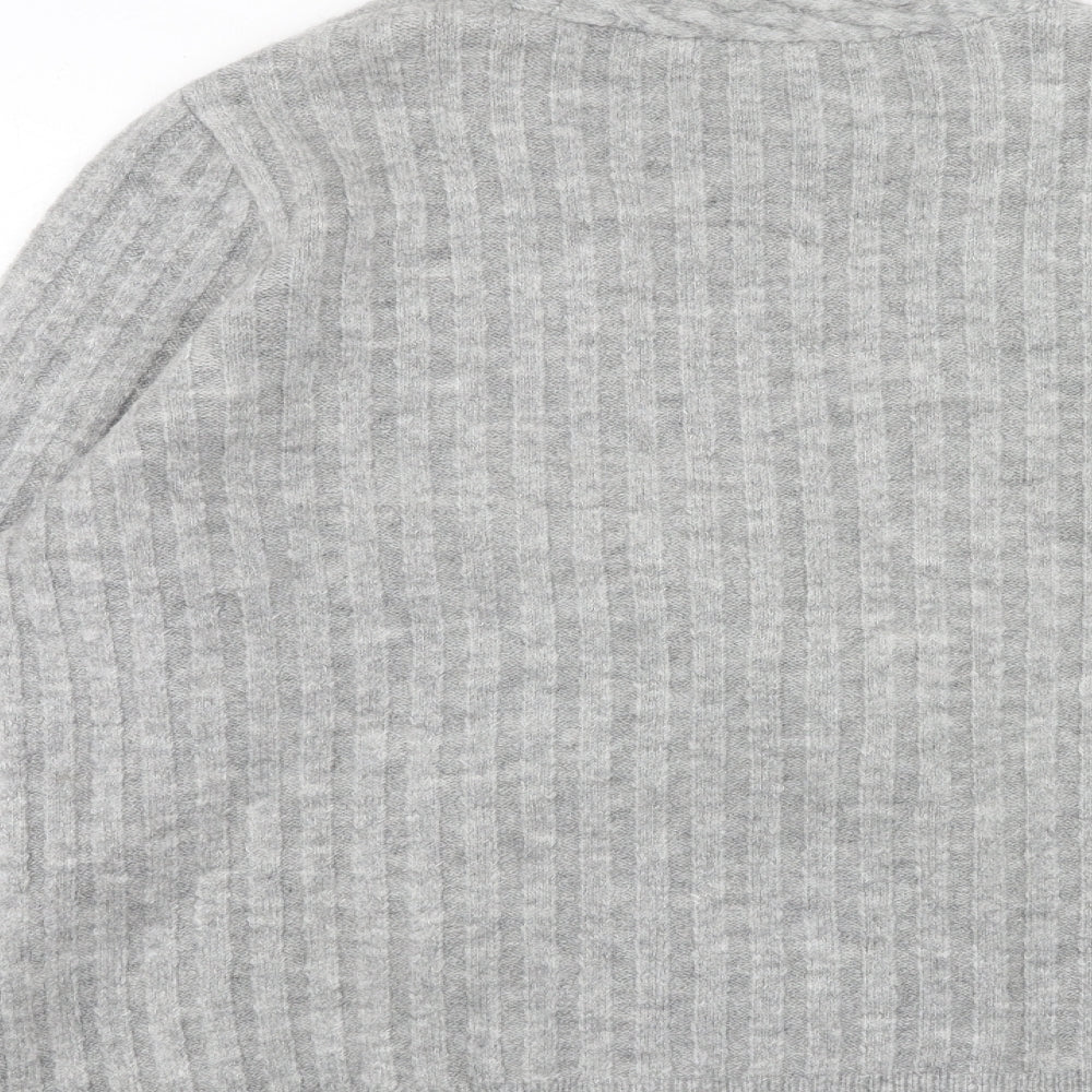 NEXT Womens Grey V-Neck Acrylic Cardigan Jumper Size L