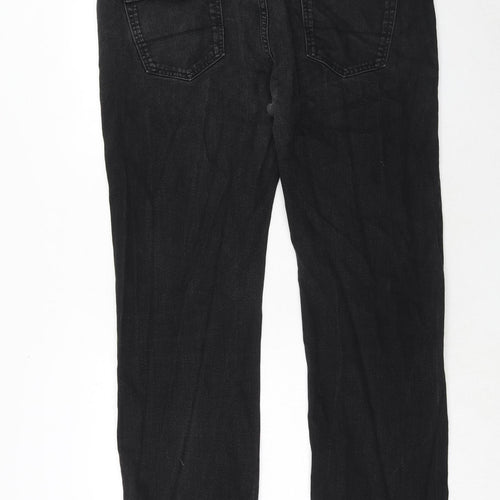 Marks and Spencer Mens Black Cotton Straight Jeans Size 42 in L33 in Regular Zip