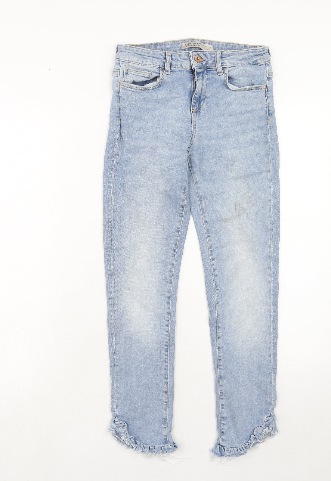 Zara Womens Blue Cotton Straight Jeans Size 8 Regular Zip