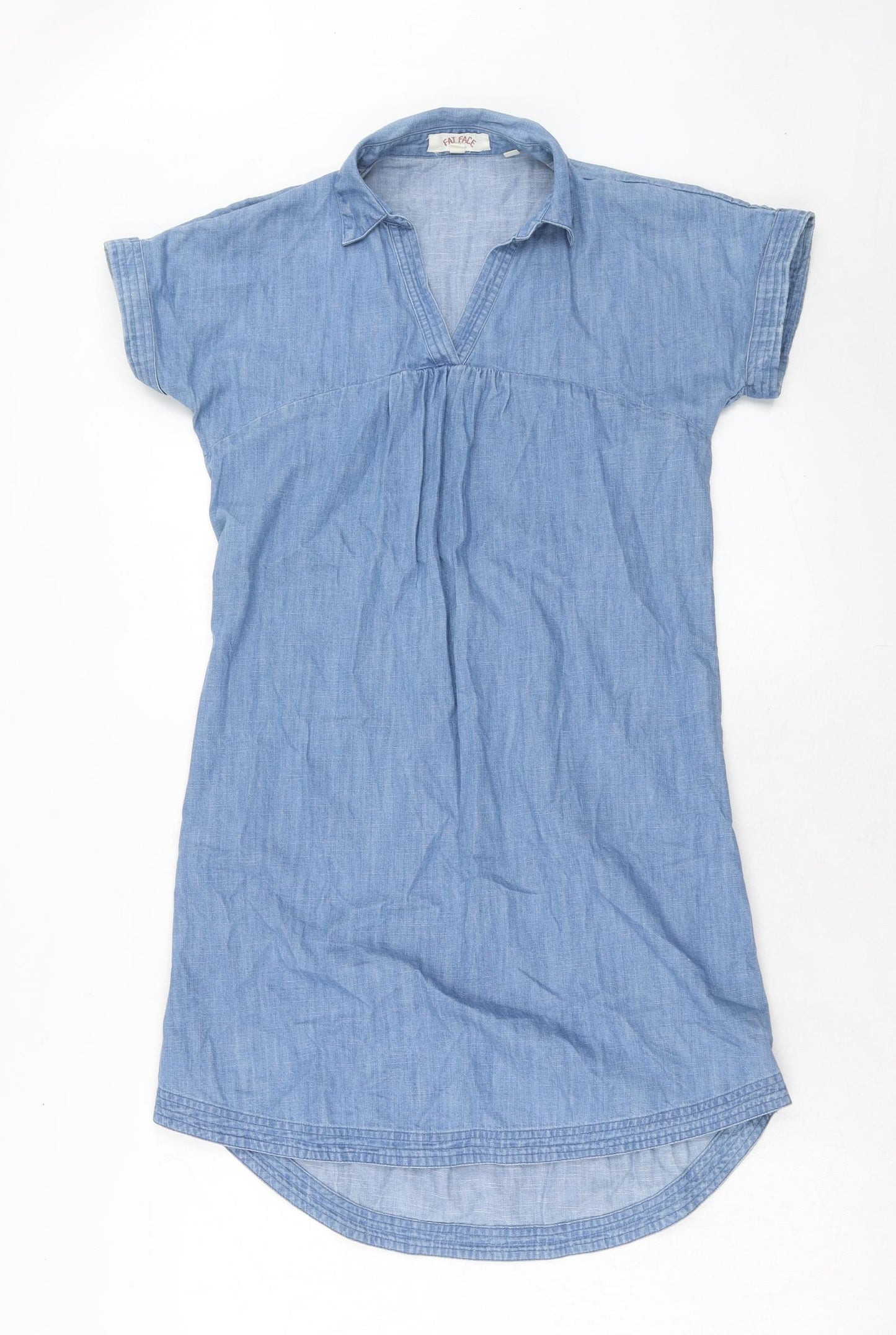 Fat Face Womens Blue Cotton Shirt Dress Size 6 Collared Pullover