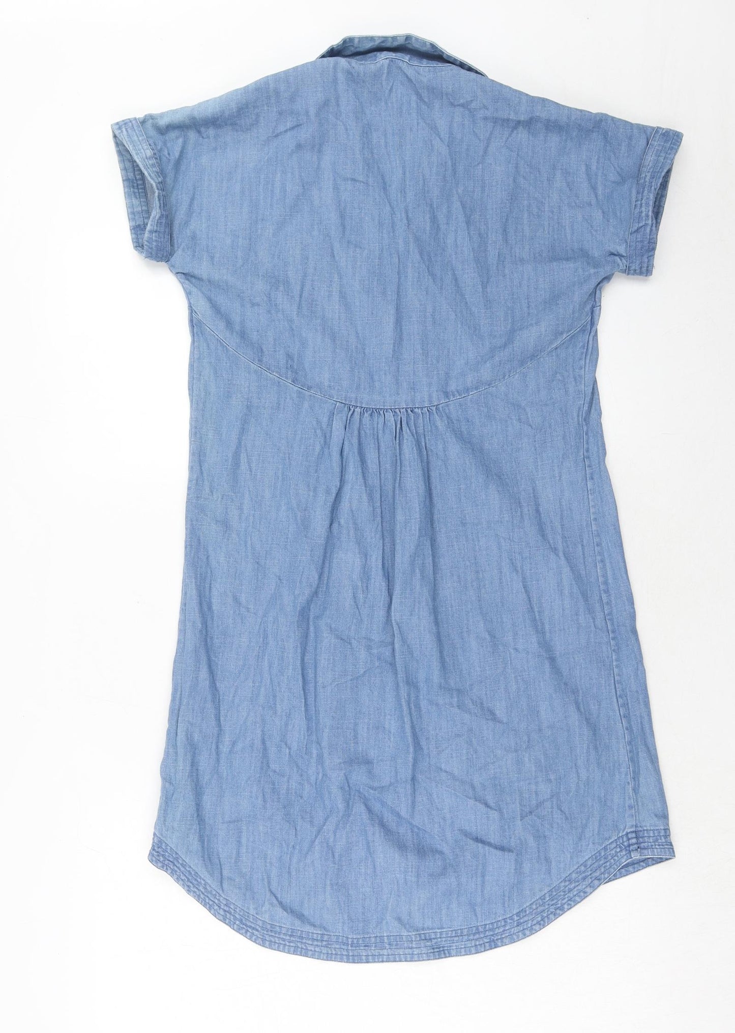 Fat Face Womens Blue Cotton Shirt Dress Size 6 Collared Pullover