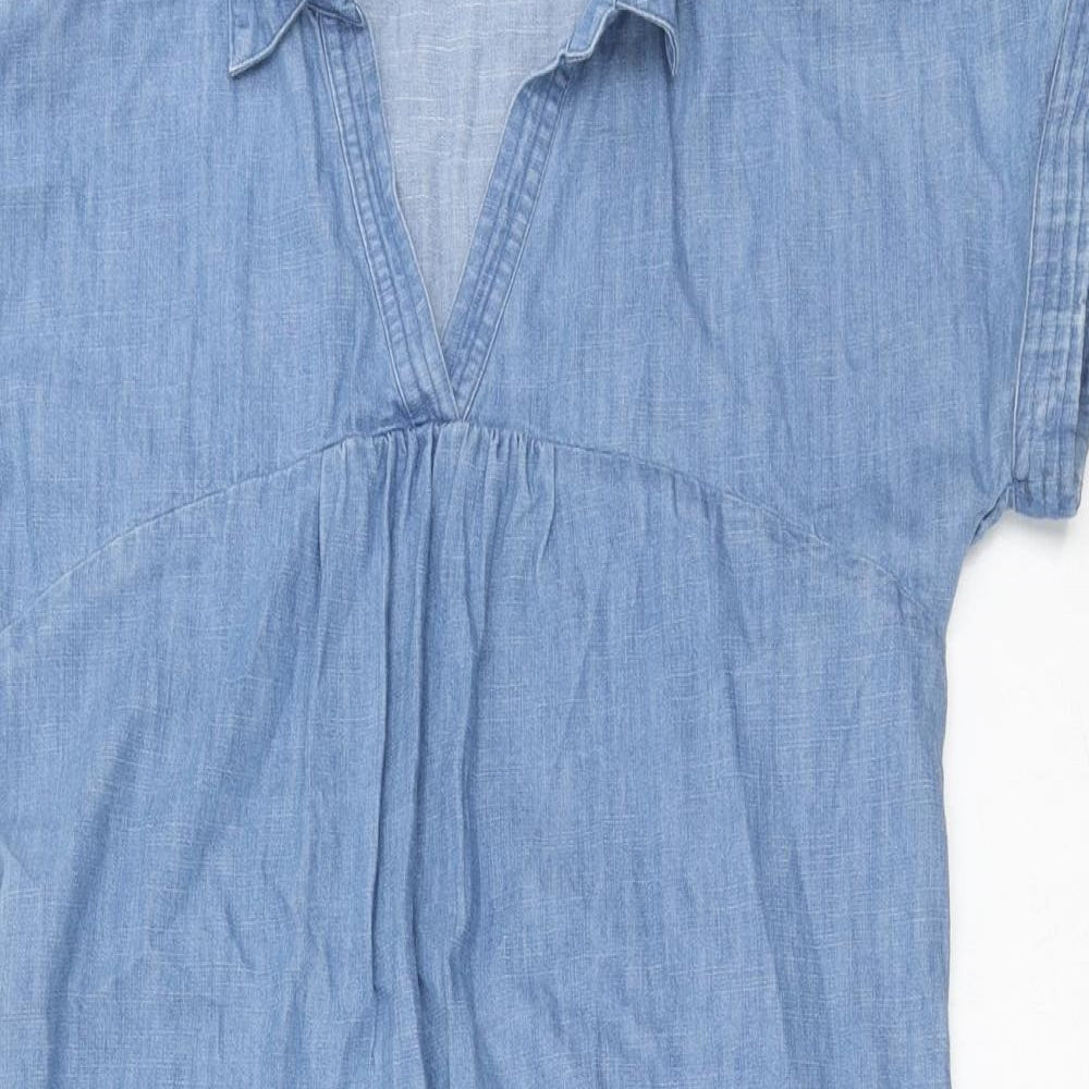 Fat Face Womens Blue Cotton Shirt Dress Size 6 Collared Pullover