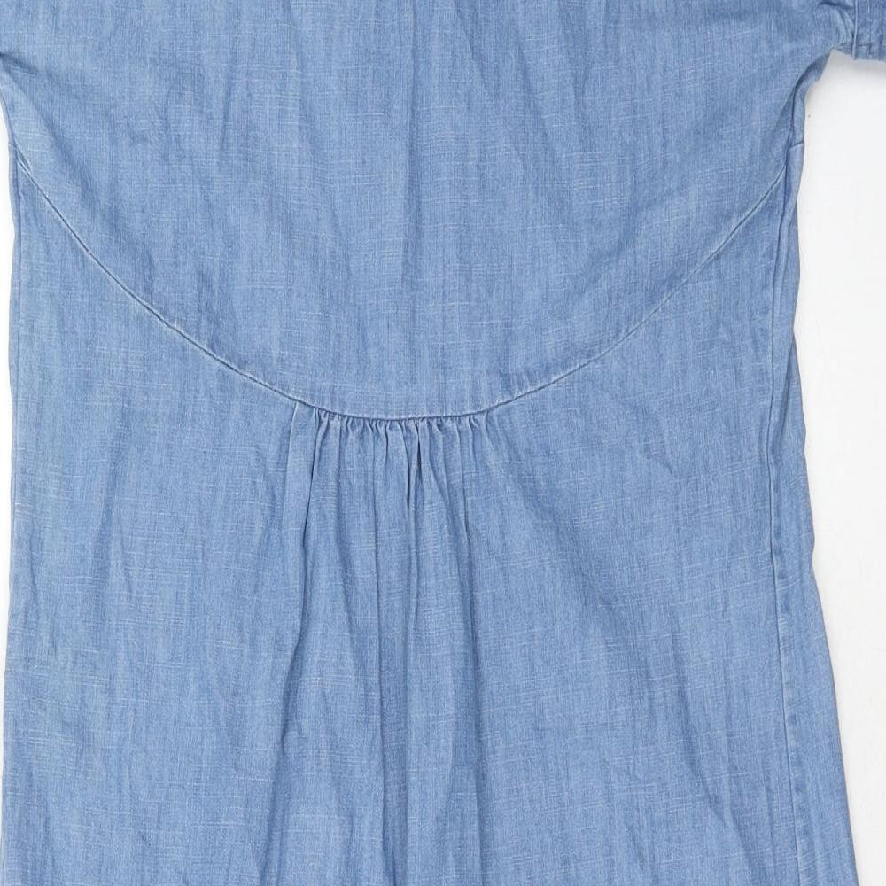 Fat Face Womens Blue Cotton Shirt Dress Size 6 Collared Pullover