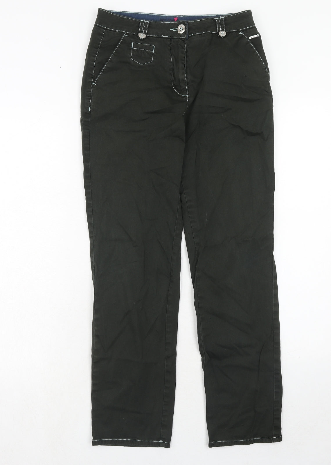 Marks and Spencer Womens Green Cotton Trousers Size 8 Regular Zip - Contrast Stitching