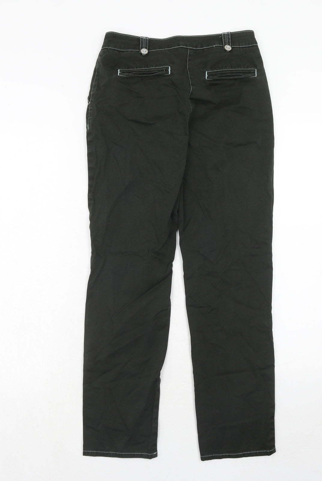 Marks and Spencer Womens Green Cotton Trousers Size 8 Regular Zip - Contrast Stitching