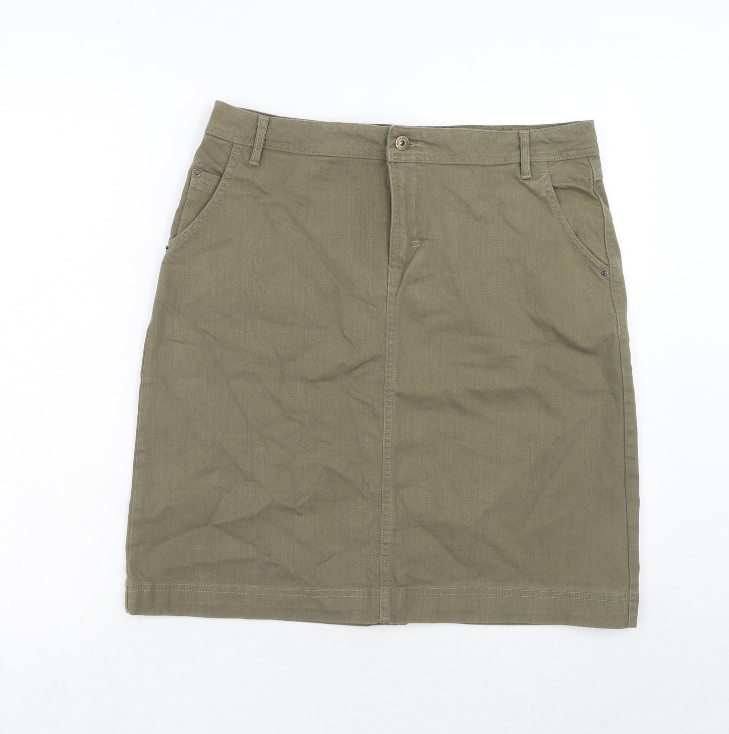 Weird Fish Womens Green Cotton A-Line Skirt Size 14 Zip