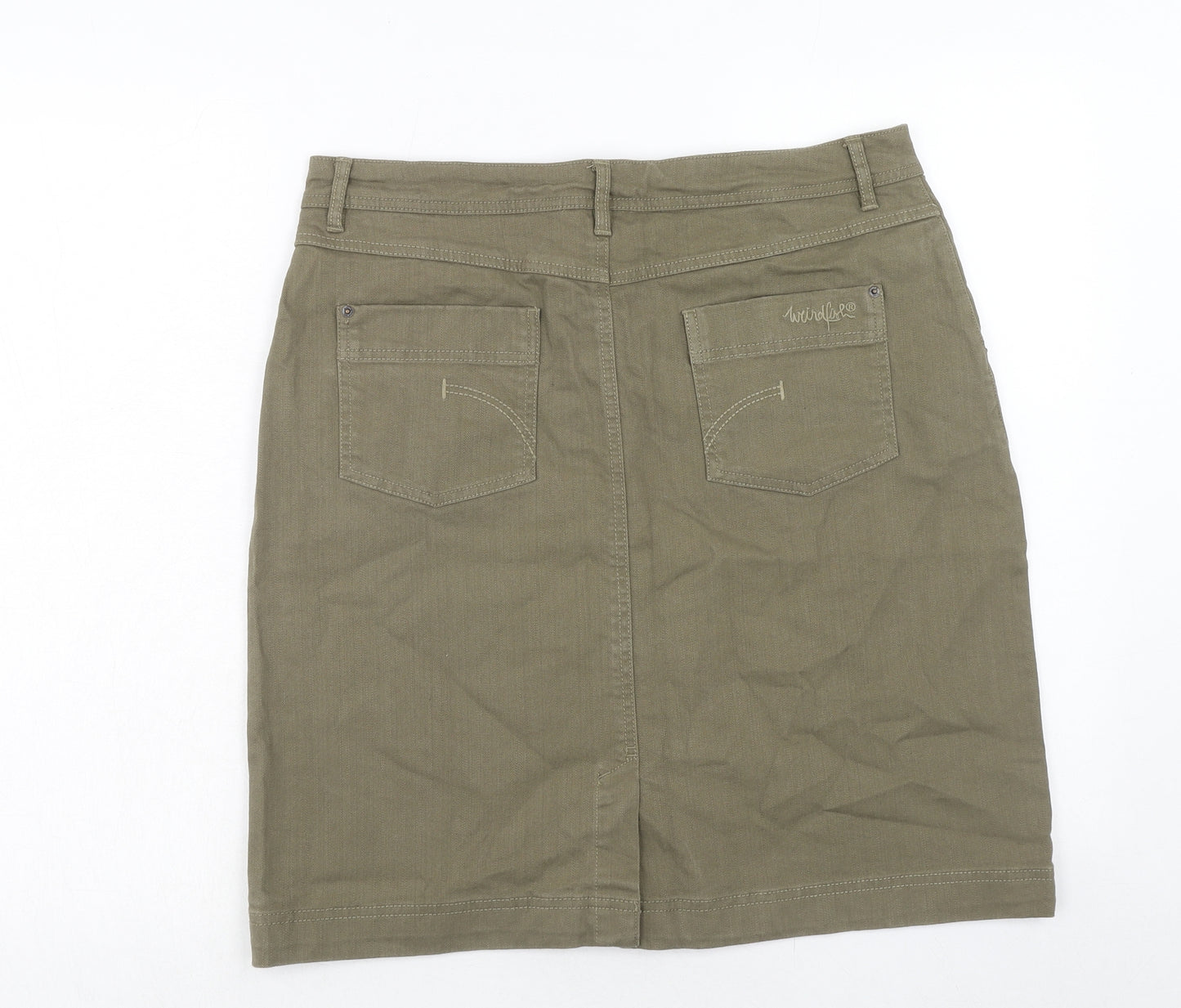 Weird Fish Womens Green Cotton A-Line Skirt Size 14 Zip