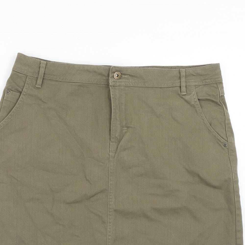 Weird Fish Womens Green Cotton A-Line Skirt Size 14 Zip