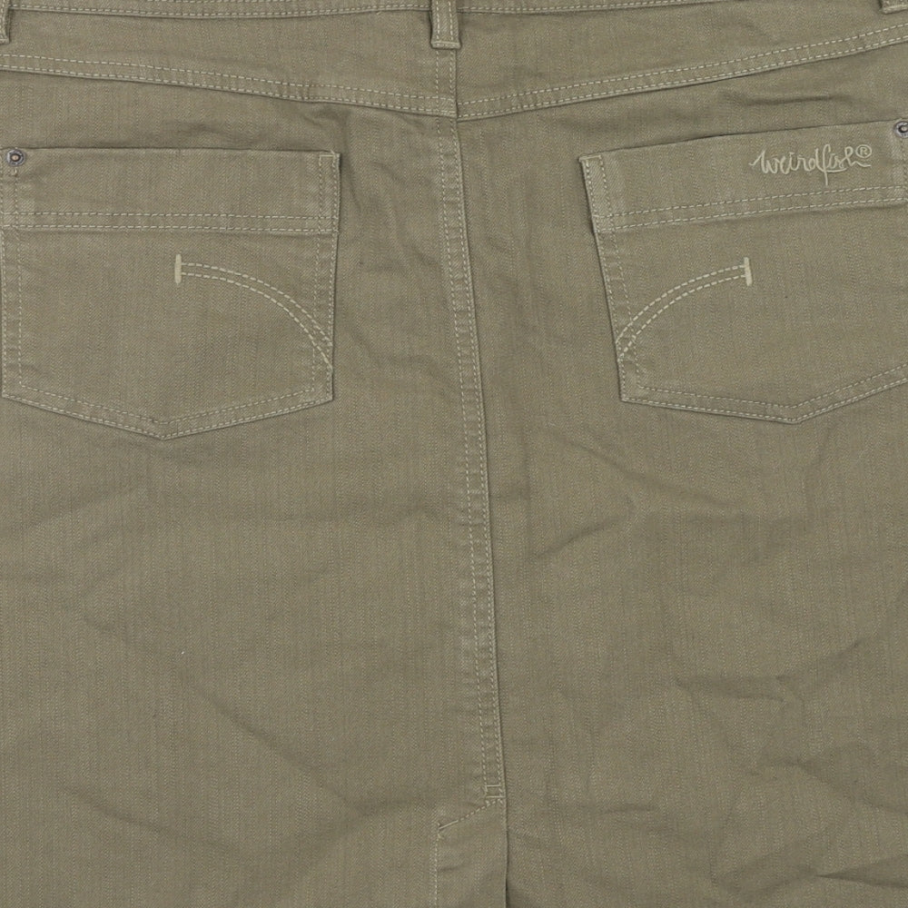 Weird Fish Womens Green Cotton A-Line Skirt Size 14 Zip