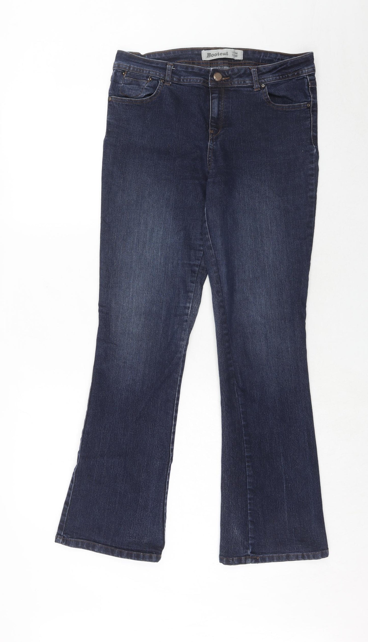 New Look Womens Blue Cotton Bootcut Jeans Size 14 Regular Zip