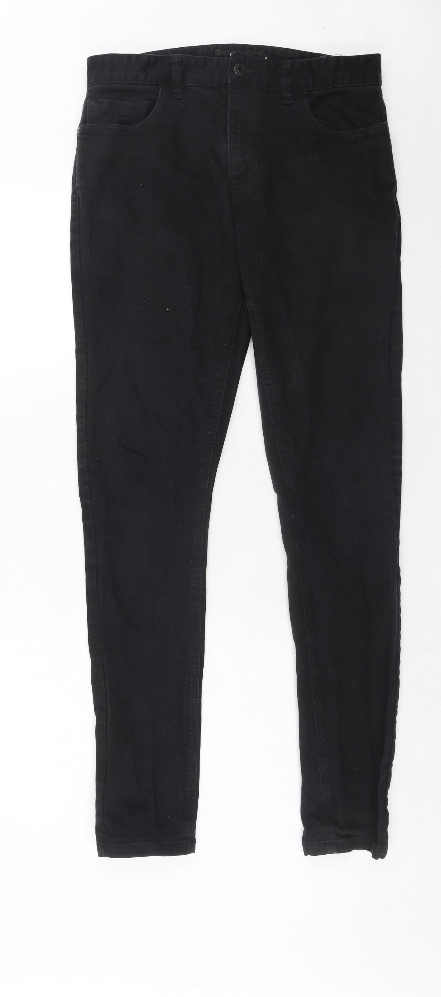 NEXT Mens Black Cotton Skinny Jeans Size 32 in L33 in Regular Zip - Long Leg