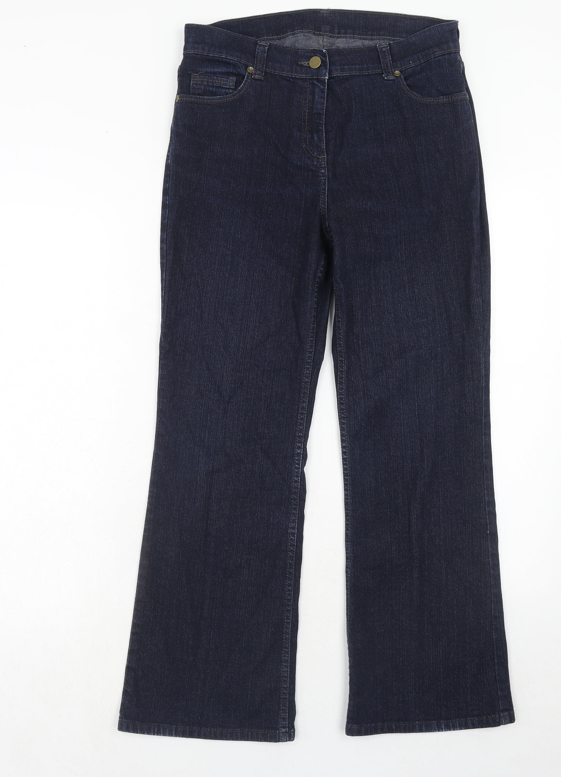 Marks and Spencer Womens Blue Cotton Bootcut Jeans Size 12 Regular Zip