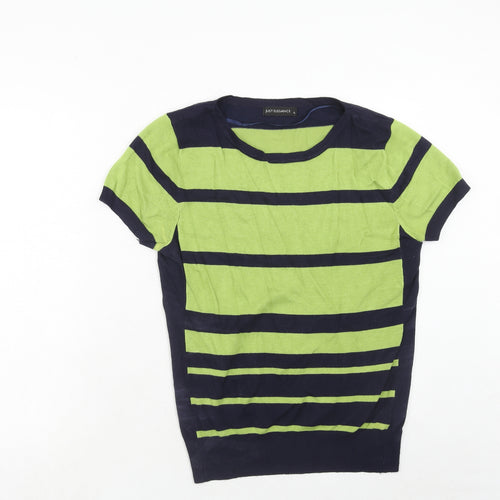 Just Elegance Womens Green Round Neck Striped Viscose Pullover Jumper Size XL