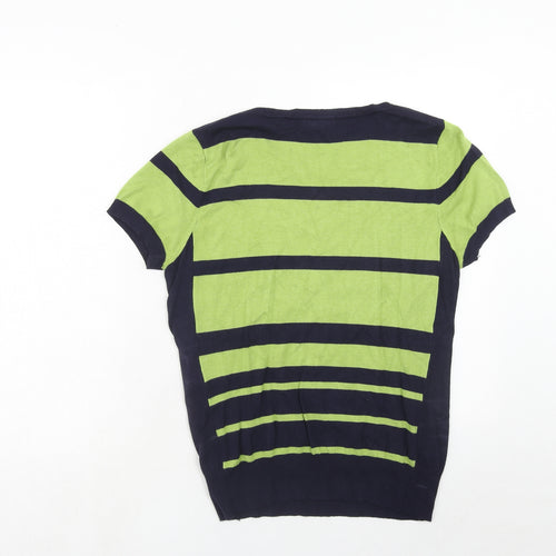 Just Elegance Womens Green Round Neck Striped Viscose Pullover Jumper Size XL