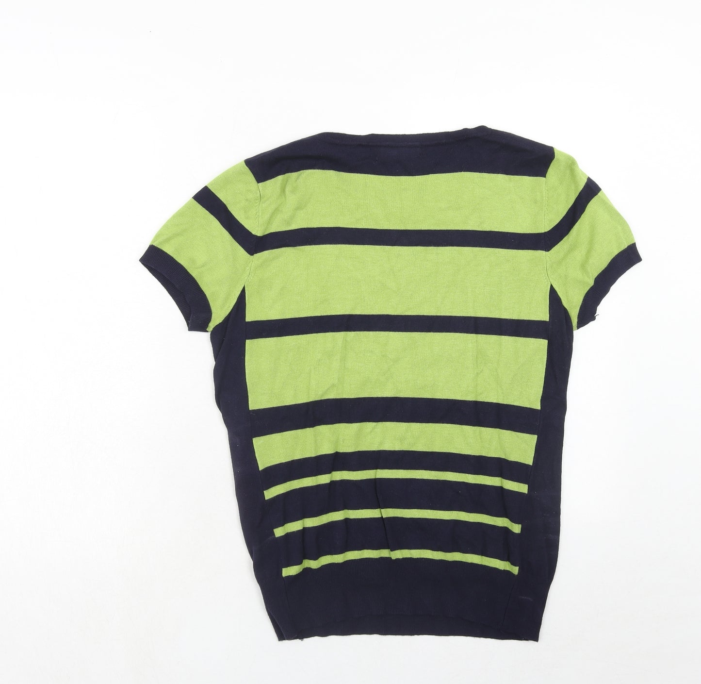 Just Elegance Womens Green Round Neck Striped Viscose Pullover Jumper Size XL