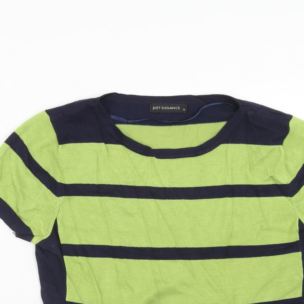 Just Elegance Womens Green Round Neck Striped Viscose Pullover Jumper Size XL