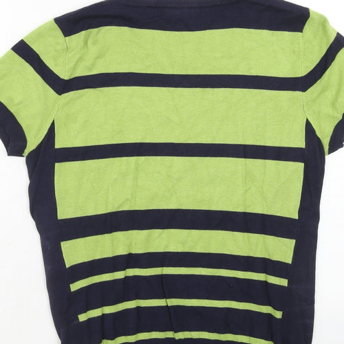 Just Elegance Womens Green Round Neck Striped Viscose Pullover Jumper Size XL