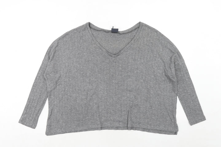 Sparkle & Fade Womens Grey Polyester Basic T-Shirt Size XS V-Neck