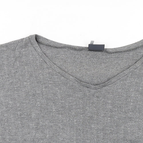 Sparkle & Fade Womens Grey Polyester Basic T-Shirt Size XS V-Neck