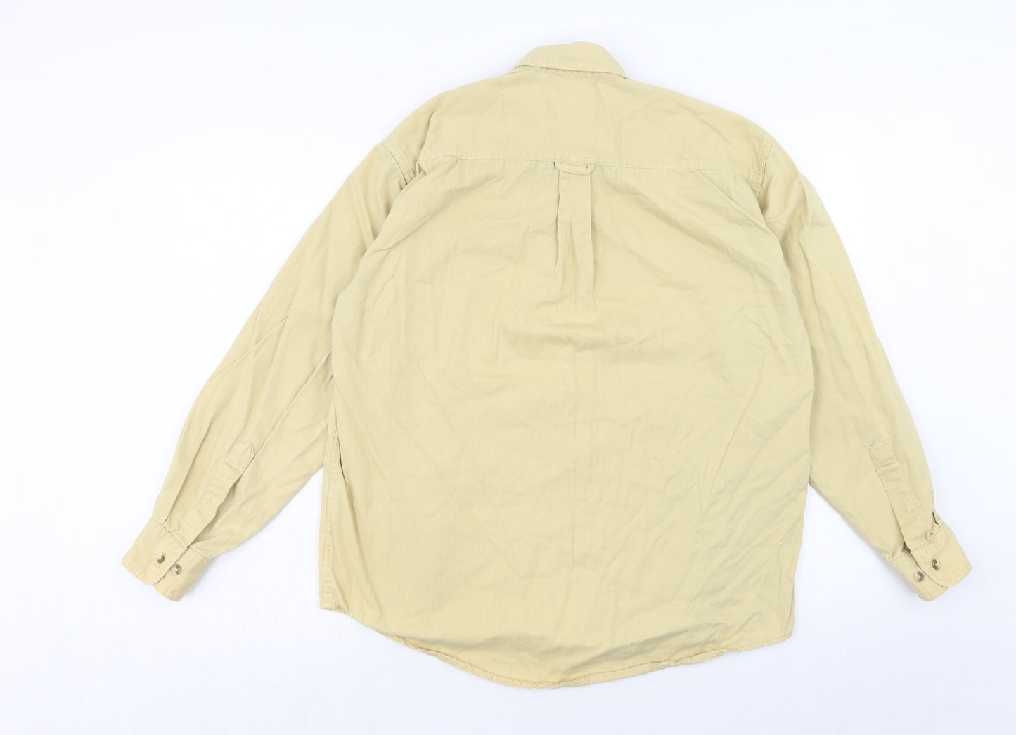 Classic Mens Yellow Cotton Button-Up Size M Collared Button