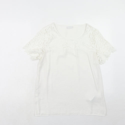 VILA Womens White Polyester Basic T-Shirt Size M Round Neck