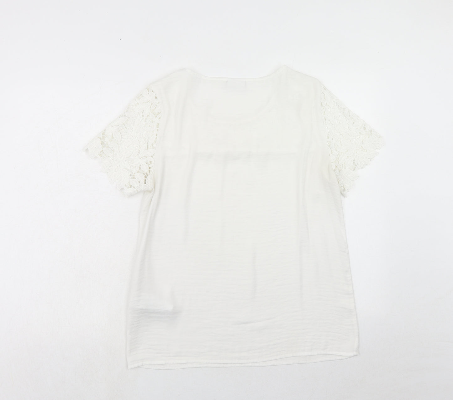 VILA Womens White Polyester Basic T-Shirt Size M Round Neck
