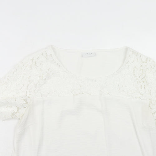 VILA Womens White Polyester Basic T-Shirt Size M Round Neck