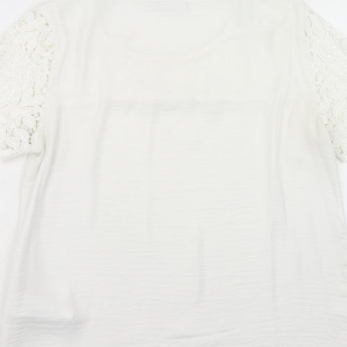 VILA Womens White Polyester Basic T-Shirt Size M Round Neck