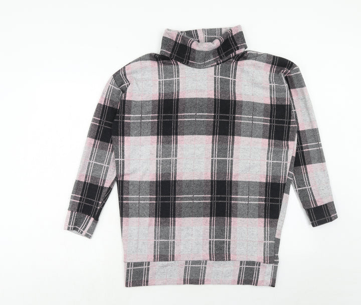 River Island Womens Pink Roll Neck Plaid Polyester Pullover Jumper Size 10