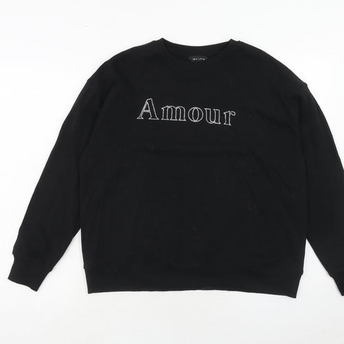 New Look Womens Black Cotton Pullover Sweatshirt Size S Pullover - Amour