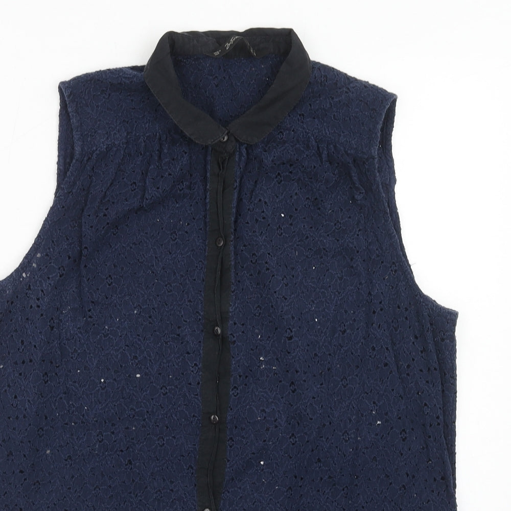 Zara Womens Blue Cotton Basic Button-Up Size L Collared