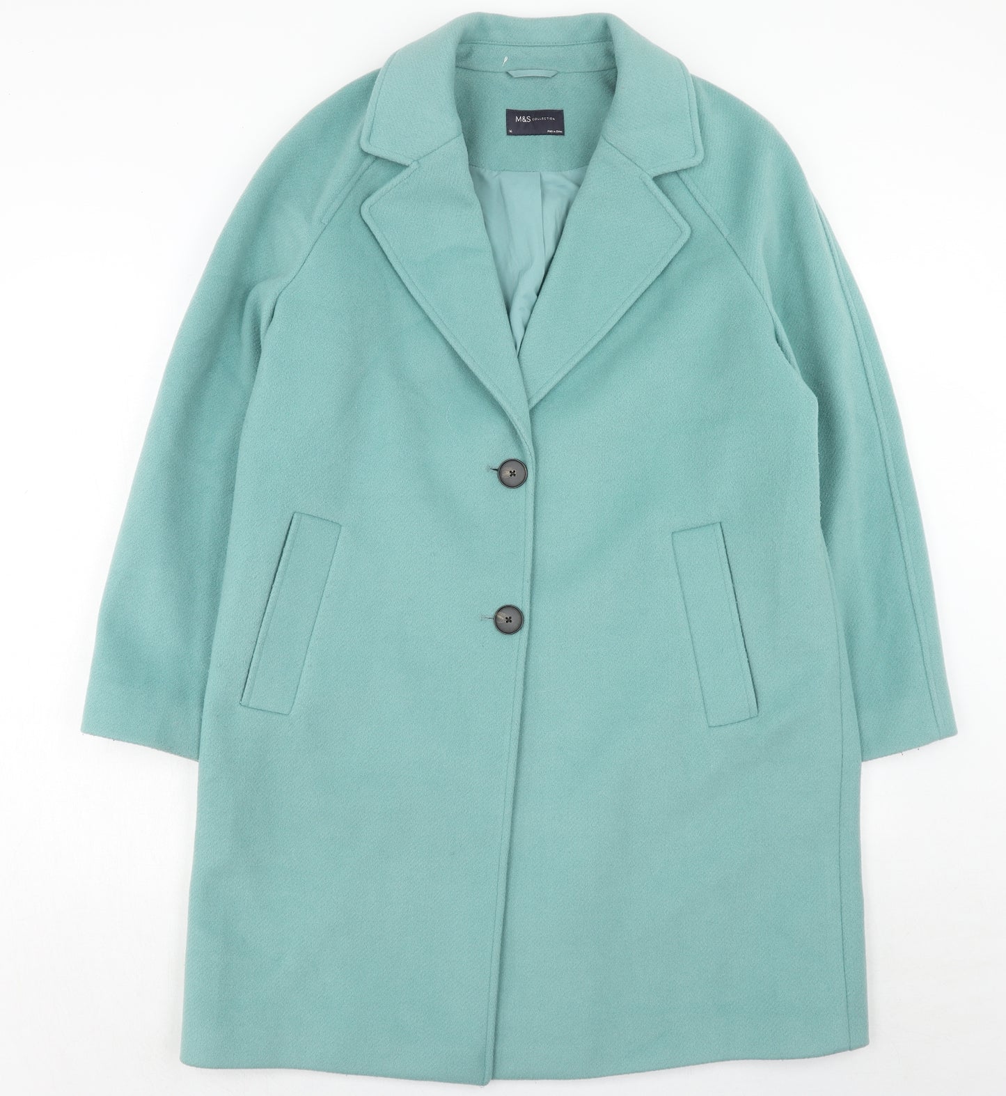 Marks and Spencer Womens Green Overcoat Coat Size 16 Button