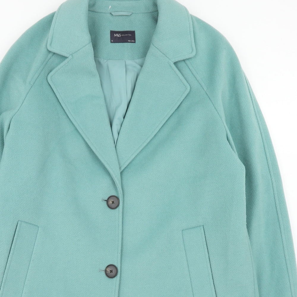 Marks and Spencer Womens Green Overcoat Coat Size 16 Button