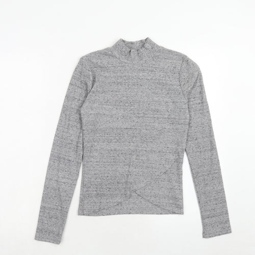 Bershka Womens Grey Polyester Basic T-Shirt Size L Mock Neck