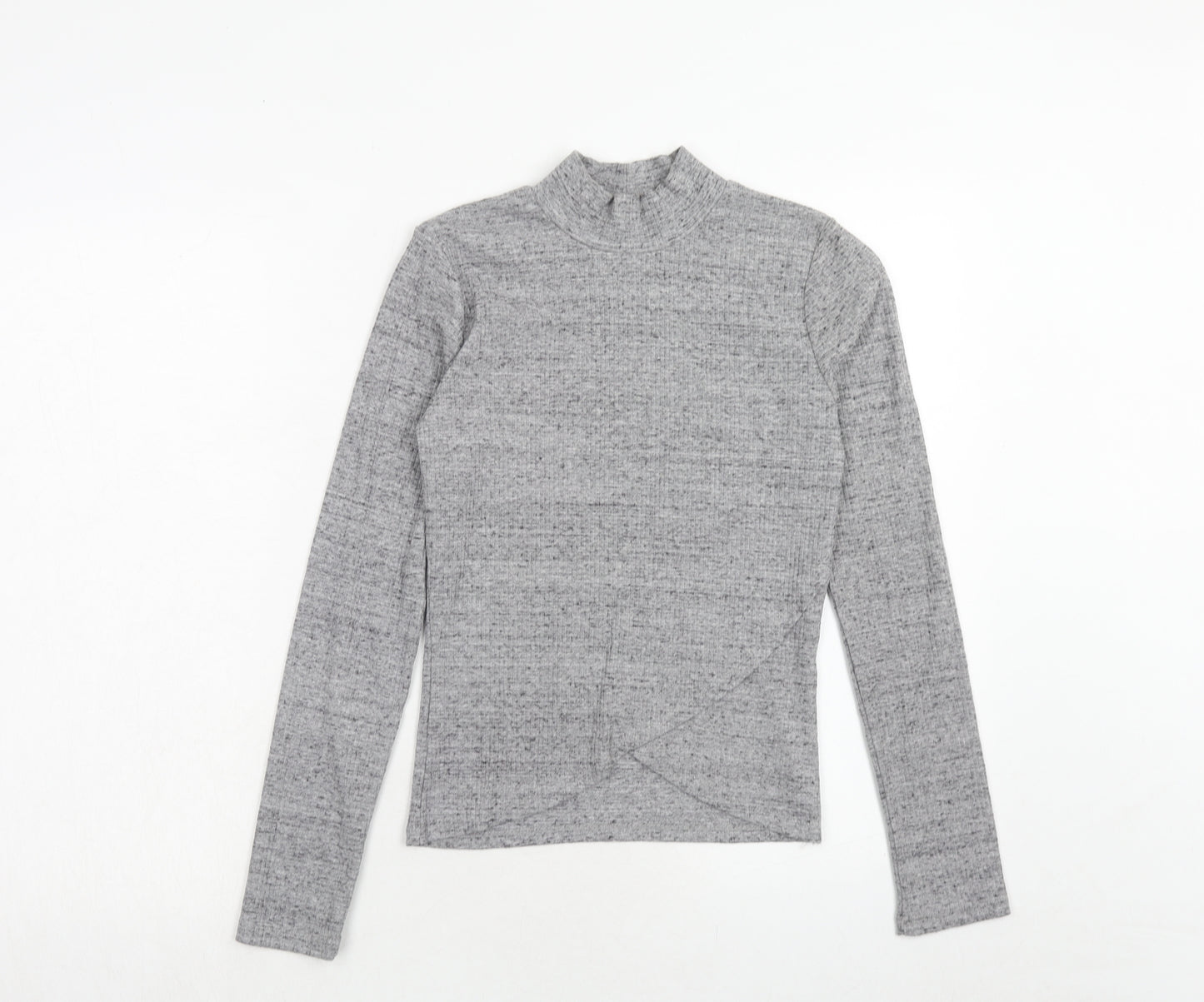 Bershka Womens Grey Polyester Basic T-Shirt Size L Mock Neck