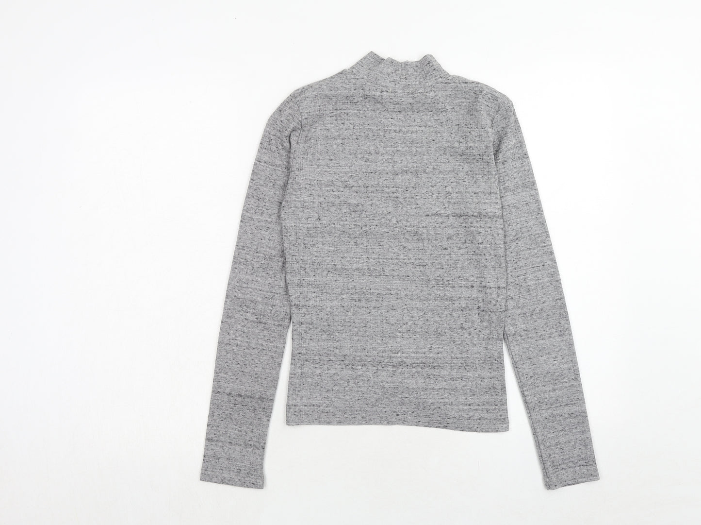 Bershka Womens Grey Polyester Basic T-Shirt Size L Mock Neck